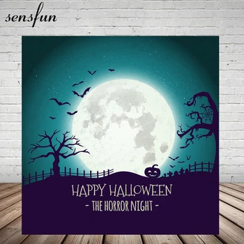 

Sensfun Happy Halloween Party Backdrop Horror Night Bat Moon Tree Pumpkin Backgrounds For Photo Studio Custom Made