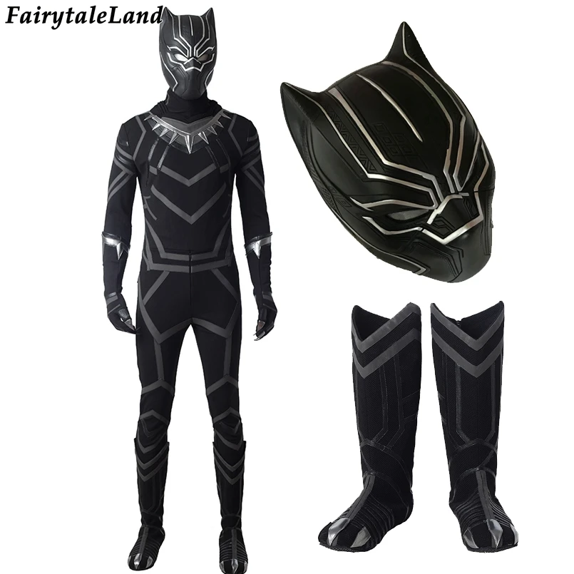 

Black Panther Jumpsuit Helmet Halloween Superhero Costumes Chadwick Boseman Cosplay Black Panther Costume Custom Made