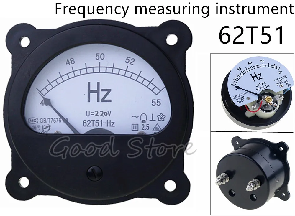 62T51-Hz AC 220V 380V 45-55Hz Black Частотный панельный измеритель круглый аналоговый циферблат