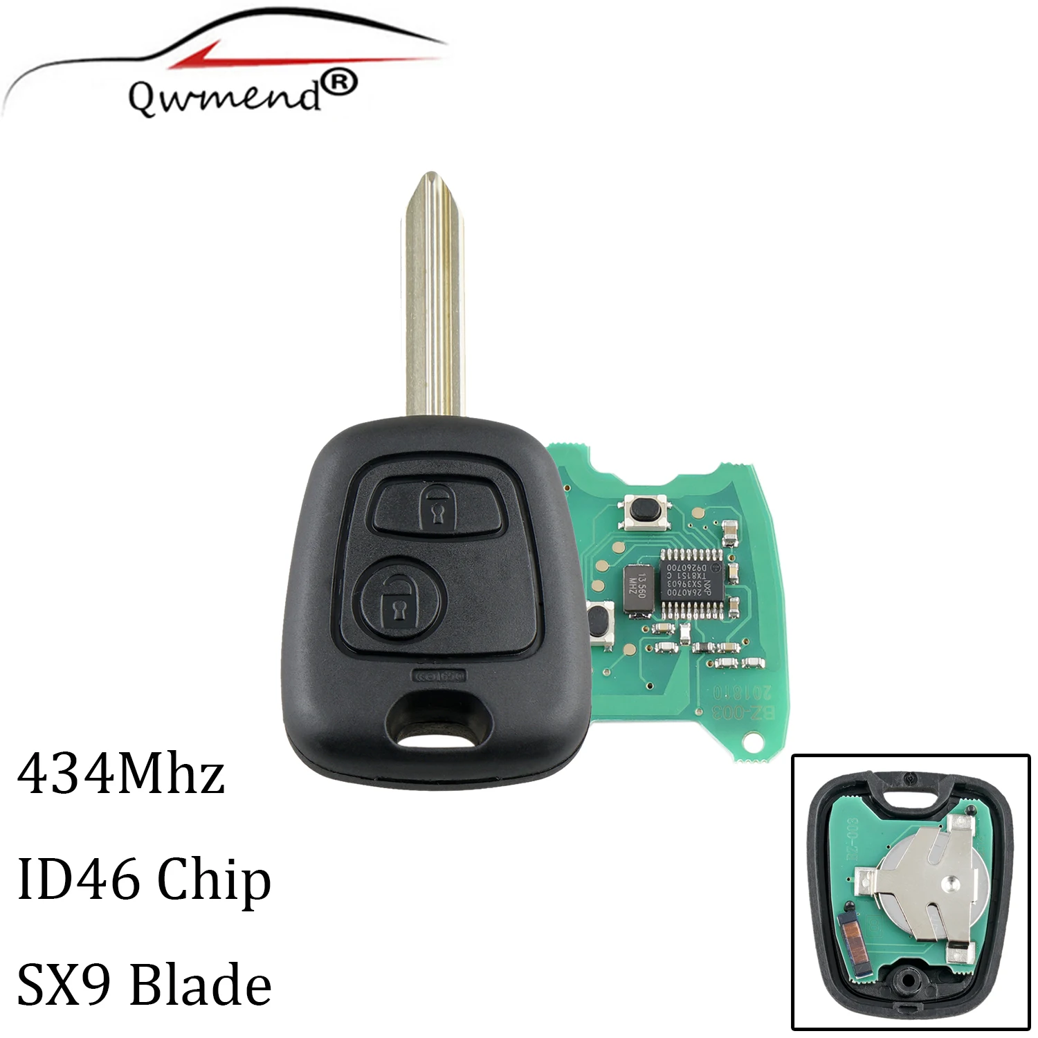 

2 Buttons Remote Key For Citroen C2 C3 C4 C5 C6 C8 XSARA PICASSO 434MHZ With PCF7961 Chip SX9 Blade