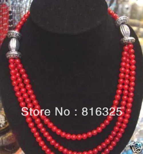 

>>Beauteous Tibet Silver red coral beads necklace 5.3