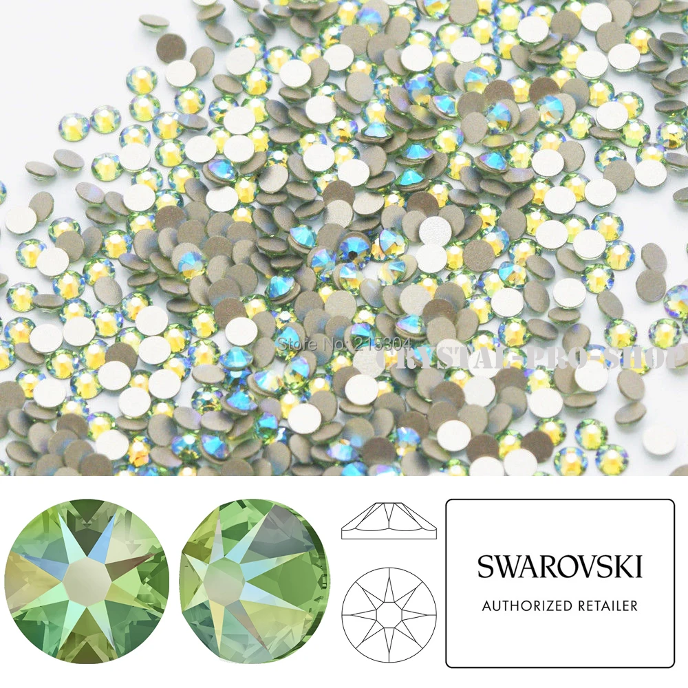 

NEW Effect Swarovski Elements Peridot Shimmer ( 214 SHIM ) ( ss5 - ss30 ) ( No Hotfix ) Flat Back Crystal Rhinestones