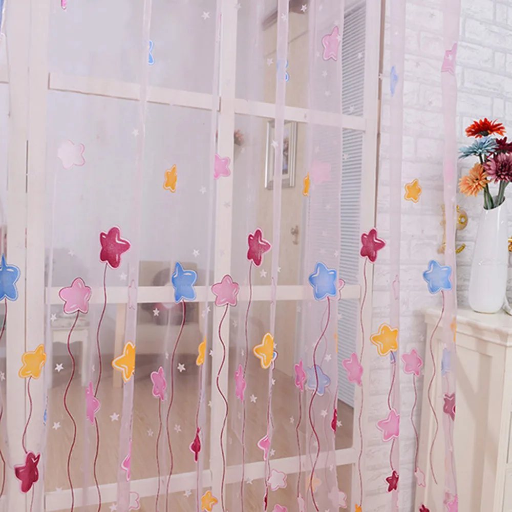 

1PCS Home Textile Cartoon Tulle Voile Lovely Star Print Window Curtains Sheer for Girls bedroom