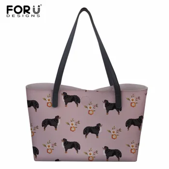 

FORUDESIGNS Border Collie PU Leather Handbags Big Women Bag Floral Dog Casual Female Bags Tote Shoulder Bag with Small Wallets