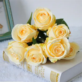 

European Fake Core Rose Bunch (7 heads/piece) Simulation Roses for Wedding Home Showcase Decorative Artificial Flowers