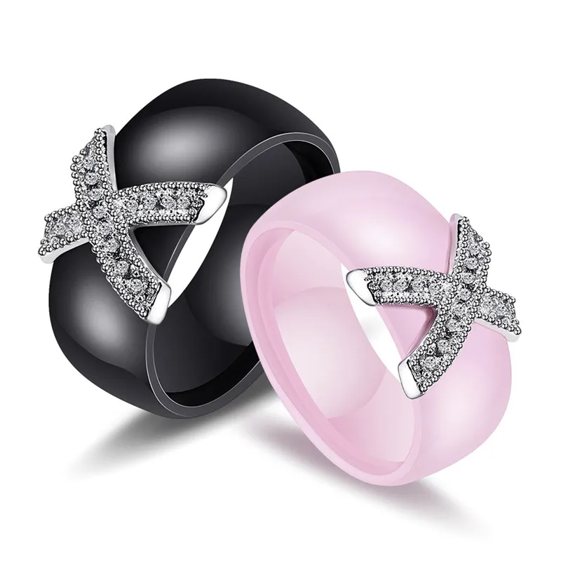 Lovers Engagement Ring Full Rhinestones X Ceramic Rings With Austrian Crystals Fashion Anelli X Cross Ring