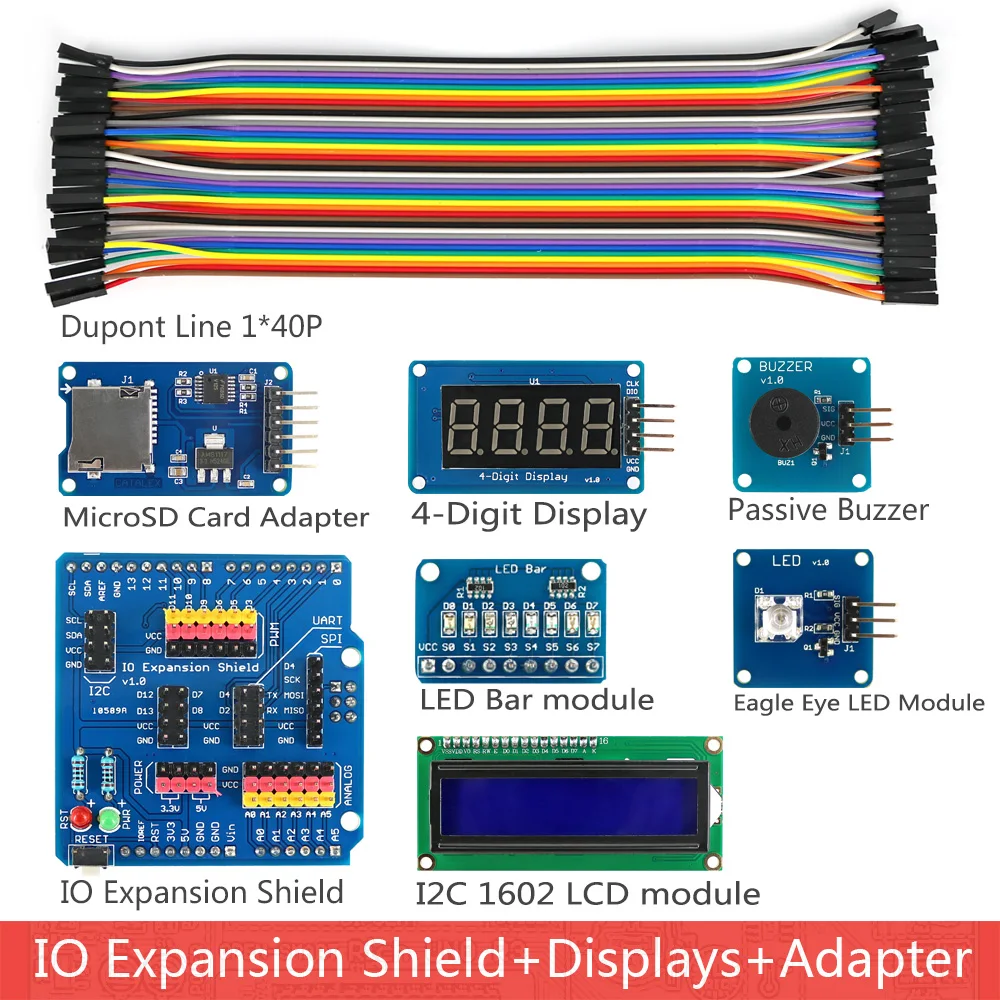 Богатый UNO R3 Atmega328P макетный модуль датчика стартовый комплект для Arduino с IO Shield MP3 DS1307 RTC датчик температуры