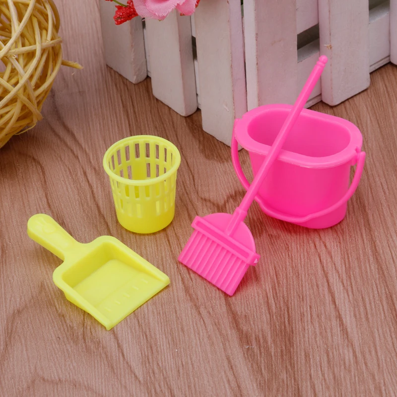 4Pcs Set Home Furniture Furnishing Cleaning Cleaner Kit For Barbie Doll House Set