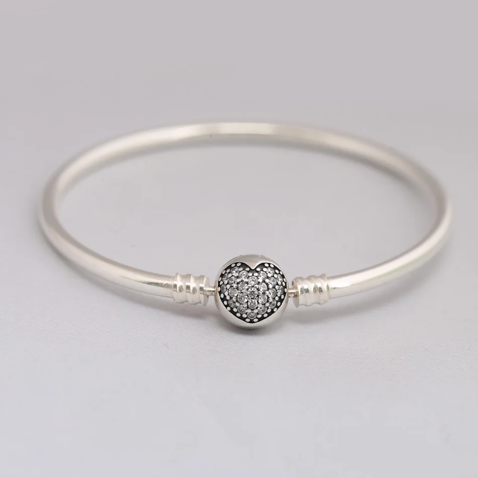 

Authentic S925 Sterling Silver Women Bracelet Bangle fit Lady Bead Charm Pendant Dangle Sparkling Heart Clasp Pave Crystals
