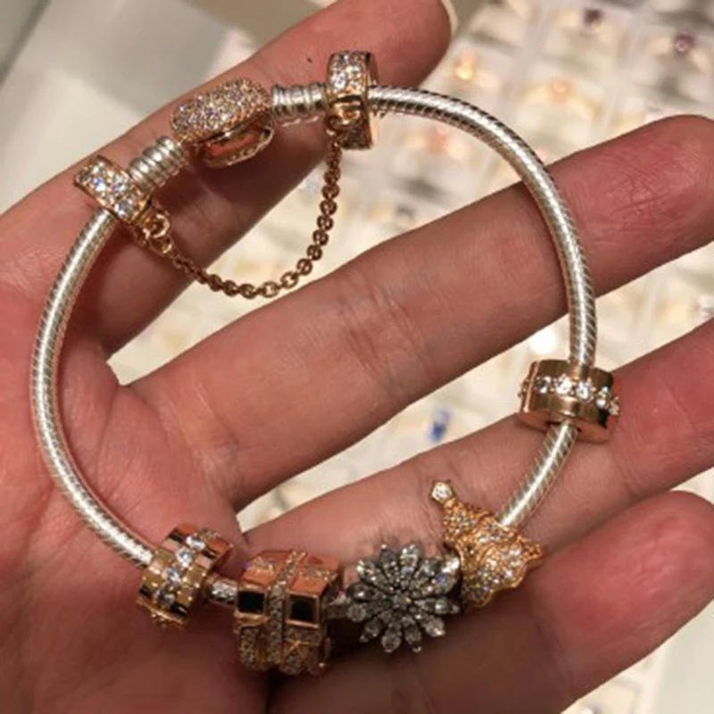 

NEW 100% 925 Sterling Silver Christmas Bracelet Set Christmas Tree Snowflake Charm Original Fashion Jewelry Women Gift