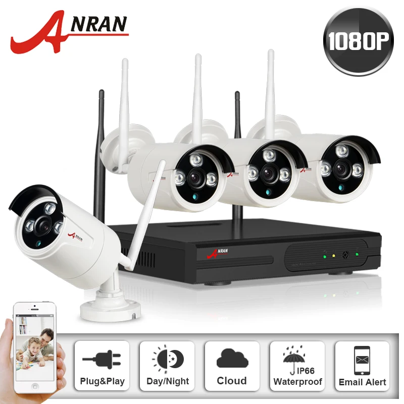 

Plug And Play 4CH Wireless NVR CCTV Kit&1080P HD 3 Array Outdoor Weatherproof Night-Vision IR Surveillance Mini Camera System