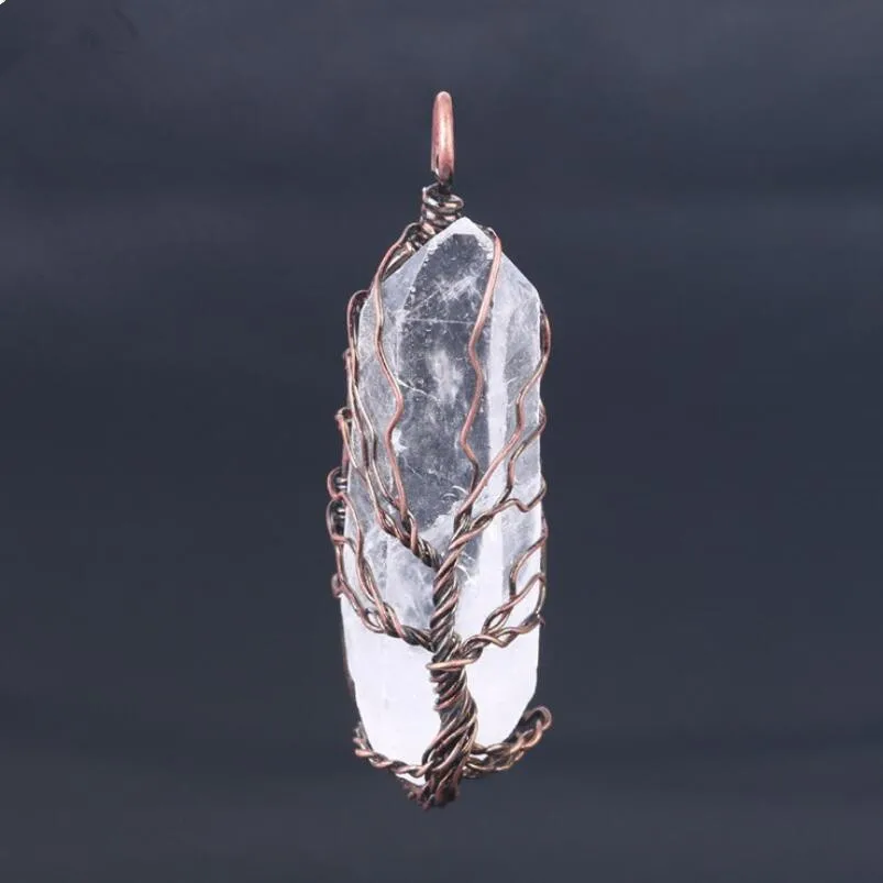 Натуральный кристалл кварца камень флюорит обработки каменный орнамент кулон STO08 - Цвет: d--copper no rope