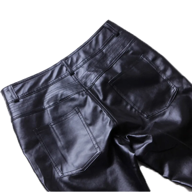 Новинка г. Модные мужские slim fit черный кожаный зауженные мужские брюки танец искусственная кожа мотоциклетные брюки для вождения плюс размеры 28-37