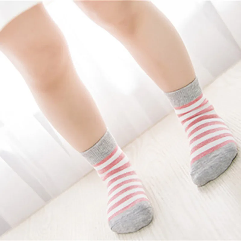 

1 pair Girls Socks Winter Soft Cotton Kids Sport Socks Breathable Boys Sock Spring Autumn Toddler Socks Striped Solid Color