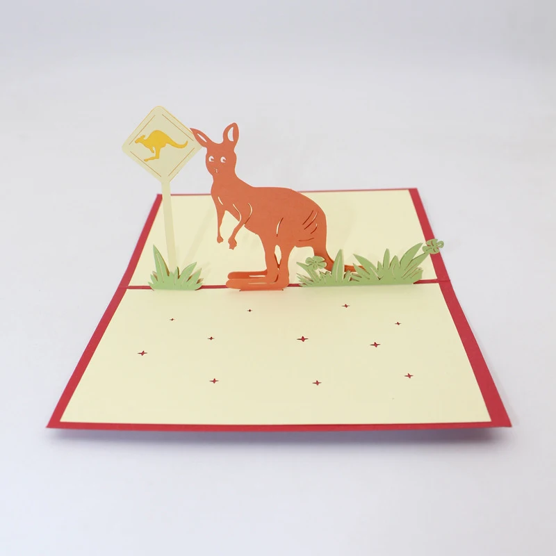  3D Handmade Cartoon Waiting for the busKangaroo Paper Invitation Greeting Card Kids Birthday School - 32914248399
