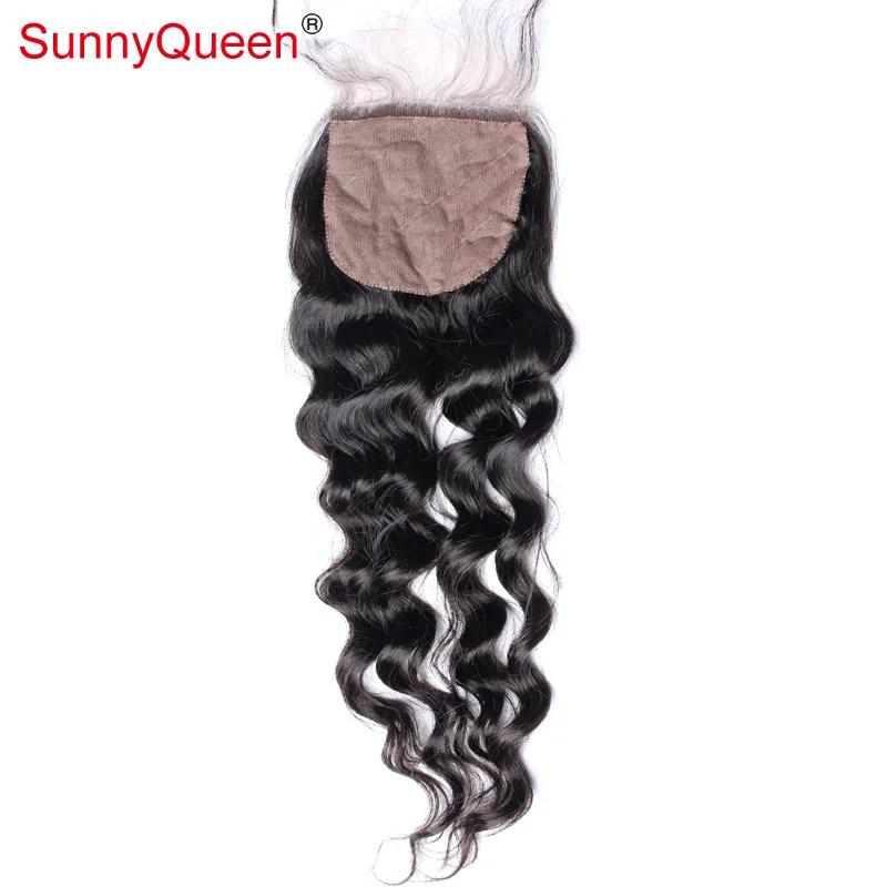 

6A Peruvian Loose Wave Silk Base Closure Peruvian Virgin Hair Silk Base Lace Closure Bleached Knots Sunny Queen Hair Products