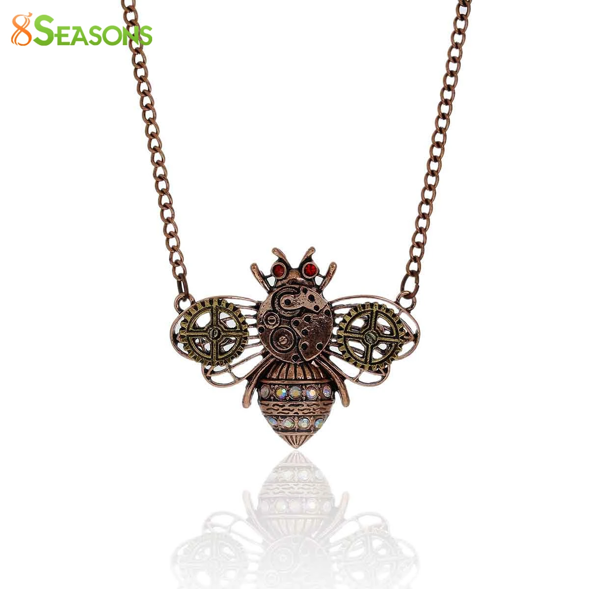 

8SEASONS New Steampunk Necklace Link Curb Chain Antique Copper Bees Gear Connector With Multicolor Rhinestone 61cm(24"),1 PC