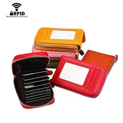 Blocking Wallets With RFID  2021 Unisex Business Genuine Leather Zipper Credit Card Holder ID And Credit Card Holder 11 Colors
