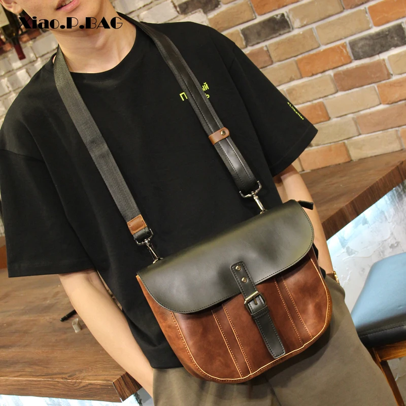 

Xiao.P Crazy Horse PU Leather Men Crossbody Bag Large Capacity Single Shoulder Bag Casual Messenger Bag Brown Travel Bag