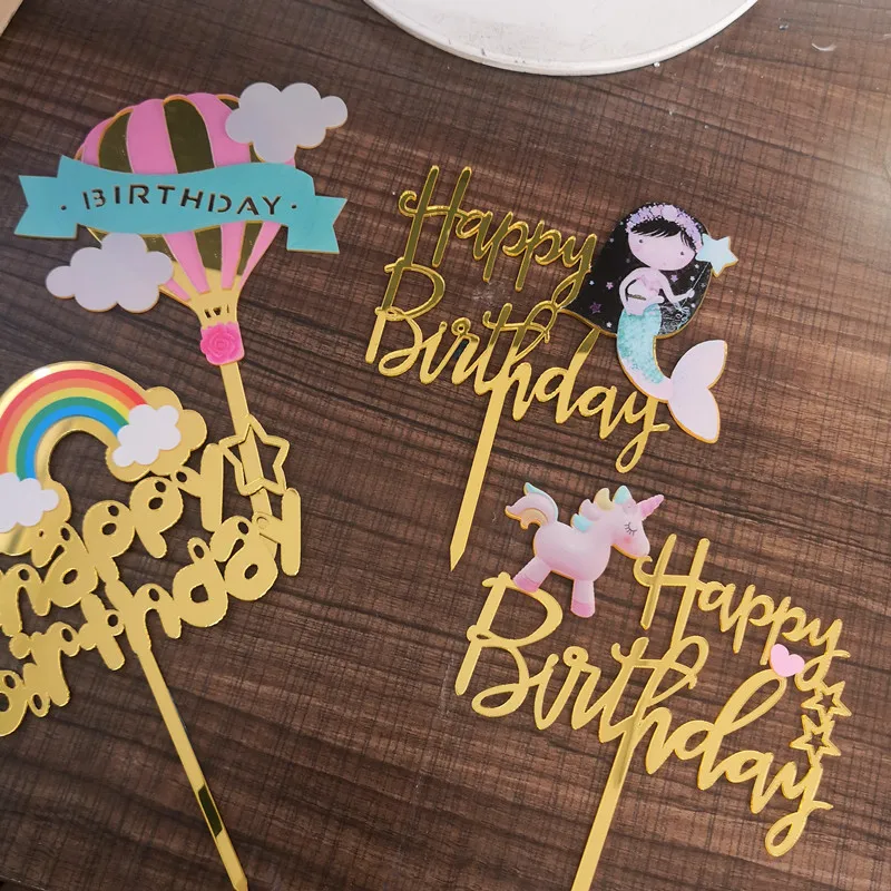 1 шт Единорог торт Топпер акриловая Русалка счастливые топперы для торта на день рождения для детского душа флажки для торта персонализированные украшения торта