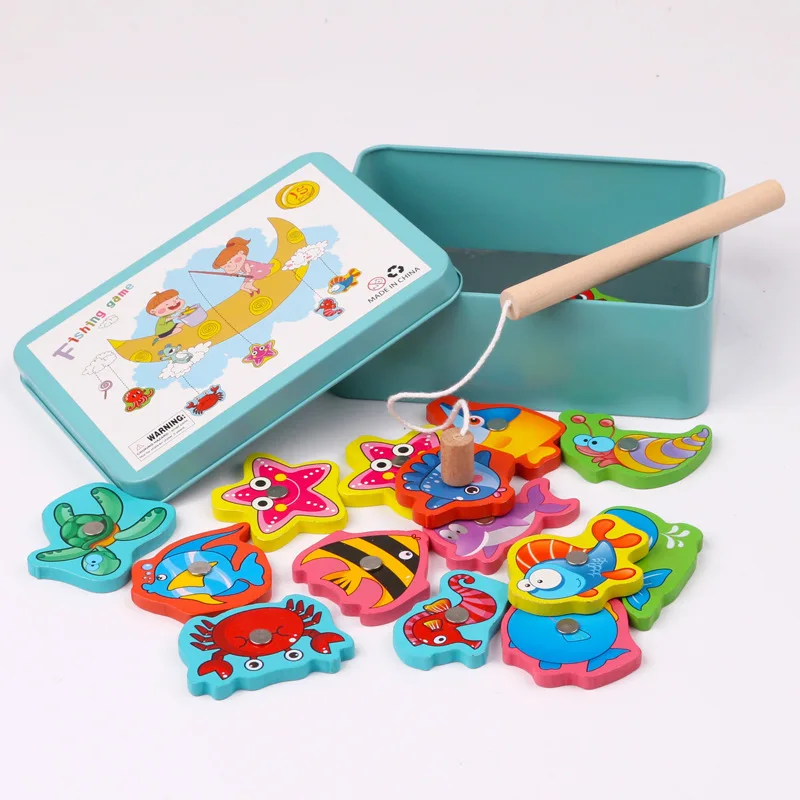 

Baby 16pcs Wooden Magnetic Fishing Toys Set 3D Wood Funny Fish Game Education Cartoon Undersea Toy For Chidren Birthday Gifts