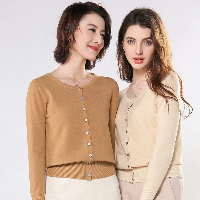 

SZDYQH spring autumn cardigan women casual long sleeve tops O-neck solid thin cardigans women knitted cardigans sweater coat