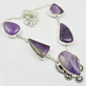 

Amethysts Necklace Silver Overlay over Copper , 49.5 cm, N2226
