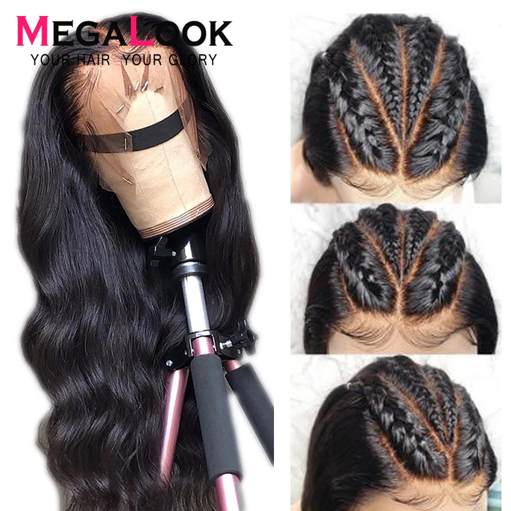 1b 360, волнистый парик на кружеве, парик из человеческих волос, бразильские парики с фронтом на кружеве, предварительно выщипанные волосы на кружеве Megalook remy