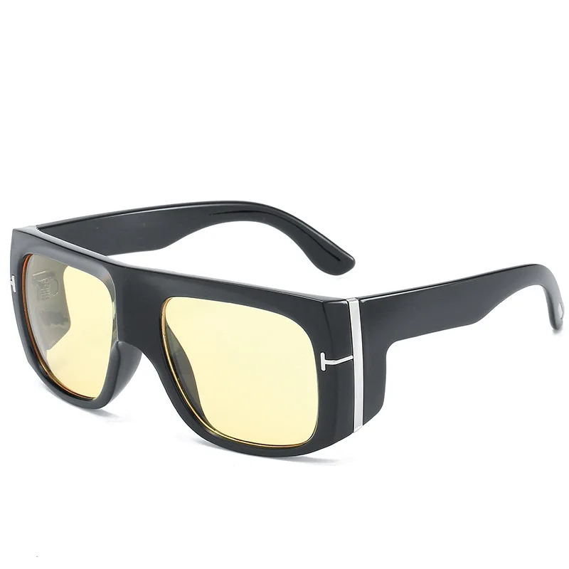Square Sunglasses T Men Brand Designer Fashion Large Windproof Sunglasses Goggles Retro Punk Sun Glasses Shades for Women - Цвет линз: Black Yellow