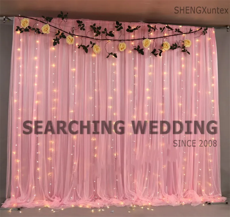 Дизайн ледяной шелк свадебный фон занавес с пачкой ткань включает светодиодный свет - Цвет: pink