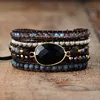 Native Inspired Designer Leather Bracelet Black Onyx Mix 5 Strands Woven Wrap Bangles Bohemian Jewelry Dropship ► Photo 3/4