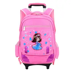 Мультфильм моды детский рюкзак на колесиках 2/6 колеса для девочек школьная сумка-тележка съемный багаж Rolling школьная сумка рюкзак