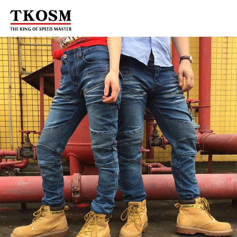 

TKOSM Motorcycle Pants Riding Road Motor Windproof Pants Jeans Men Trousers Racing Windproof Motorbike Pants with Knee Pads