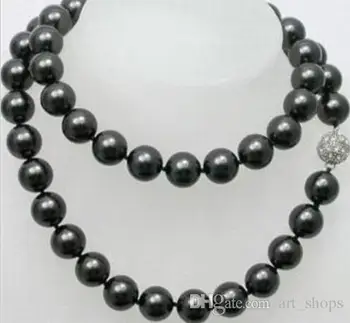

Hot 12mm Black Sea Shell Pearl Long Necklace 38''AAA+00008