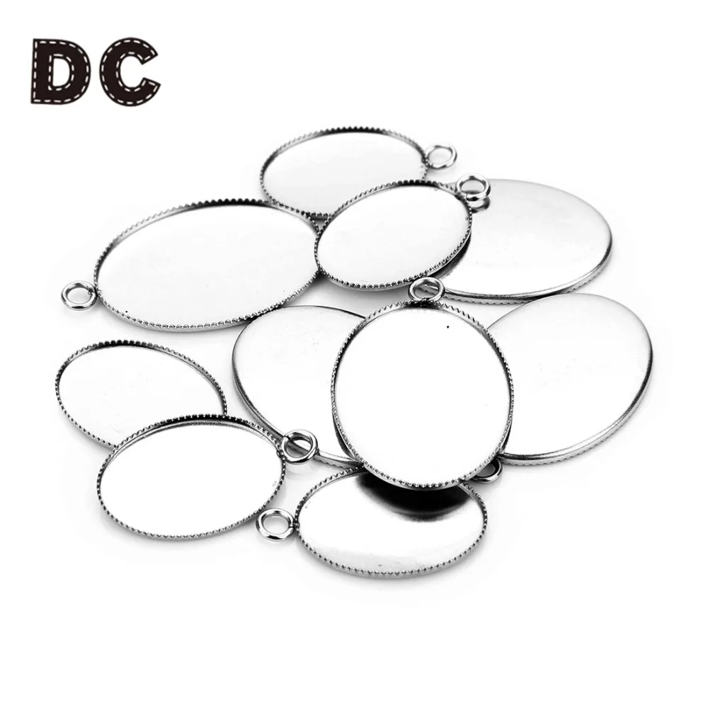 

DC 20Pcs/lot 13X18mm/18X25mm Stainless Steel Oval Shaped Pendant Cabochon Base Setting With Loops Blank DIY Jewelry Bezel Trays