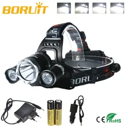 Boruit 5000Lm 3X XM-L T6 + 2R2 светодиодный налобный фонарь фар 4 режима Водонепроницаемый Мощность банк Глава свет лампы факел + AC/Car Зарядное