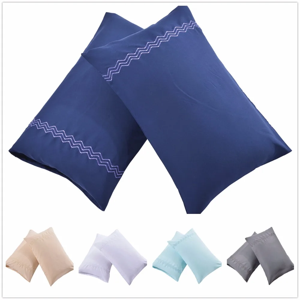 Buy Solid Embroided Couple Bed Pillowslip US Queen Wedding Bedding Pillowcases