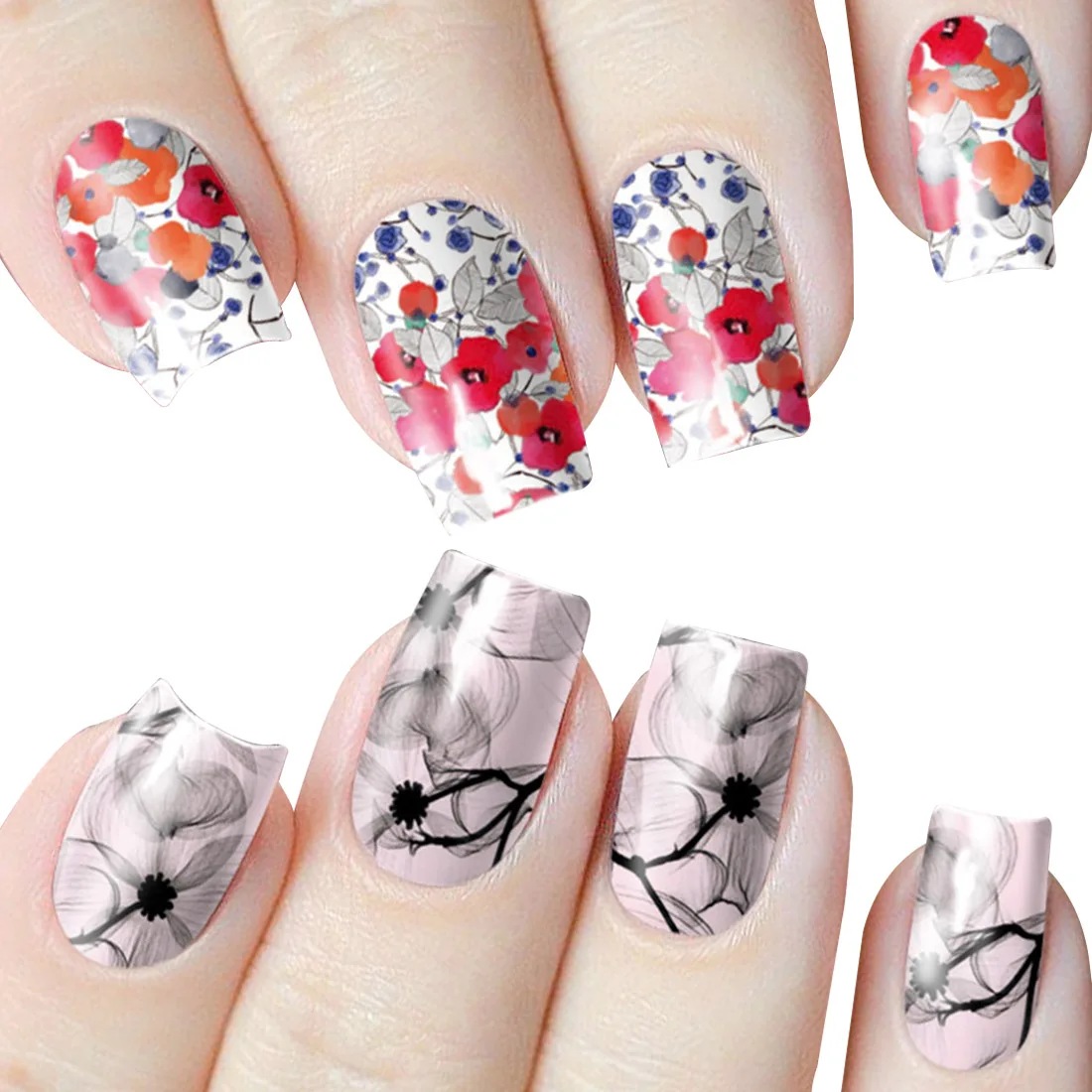 

Nail Water Decals Sticker Full Wraps Hot Red Flower Pattern A061-A090 Nail Stickers Nail Art Decorations Beauty Manicure