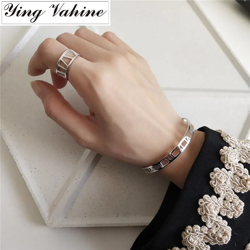 

ying Vahine 925 Sterling Silver Roman Numerals Open Bracelets Bangles for Women pulseiras bijoux brazalete mujer
