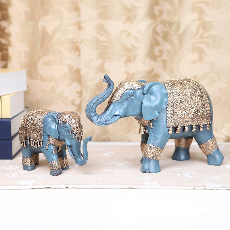 2PCS/set Elephant figurine Resin Crafts Home Office Desktop DIY