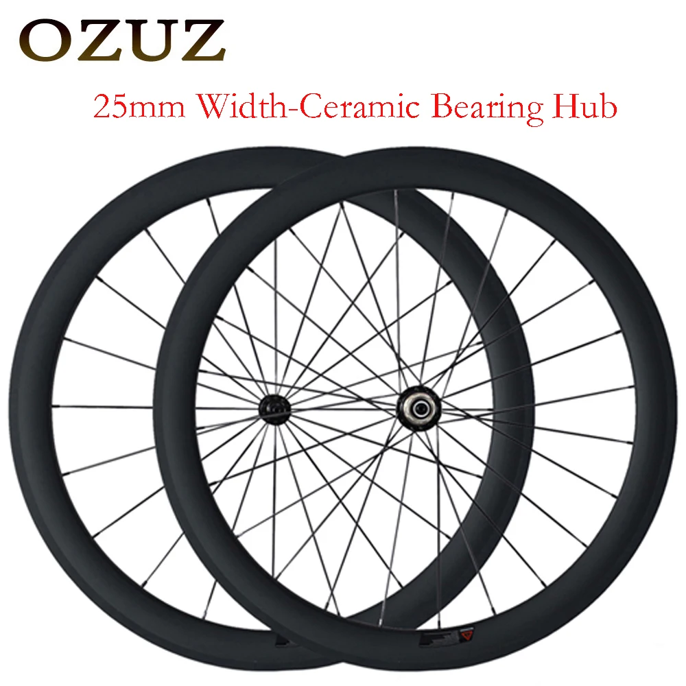 

OZUZ 25mm wide Ceramic Bearing Powerway R13 Hubs 38mm 50mm deep 3k 700c V brake carbon clincher bike wheel wheelset bicycle road