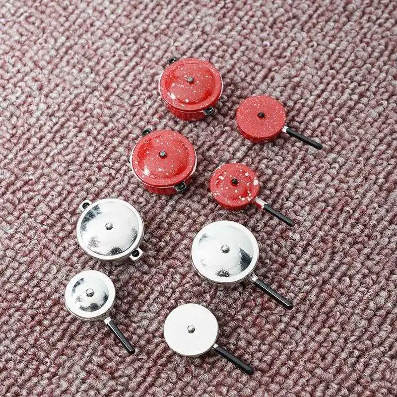 Dongzhur Dollhouse Miniature 1:12 DIY Doll House Kitchen Furniture Accessories White And Red Mini Pot With 4pcs Set Dropshipping