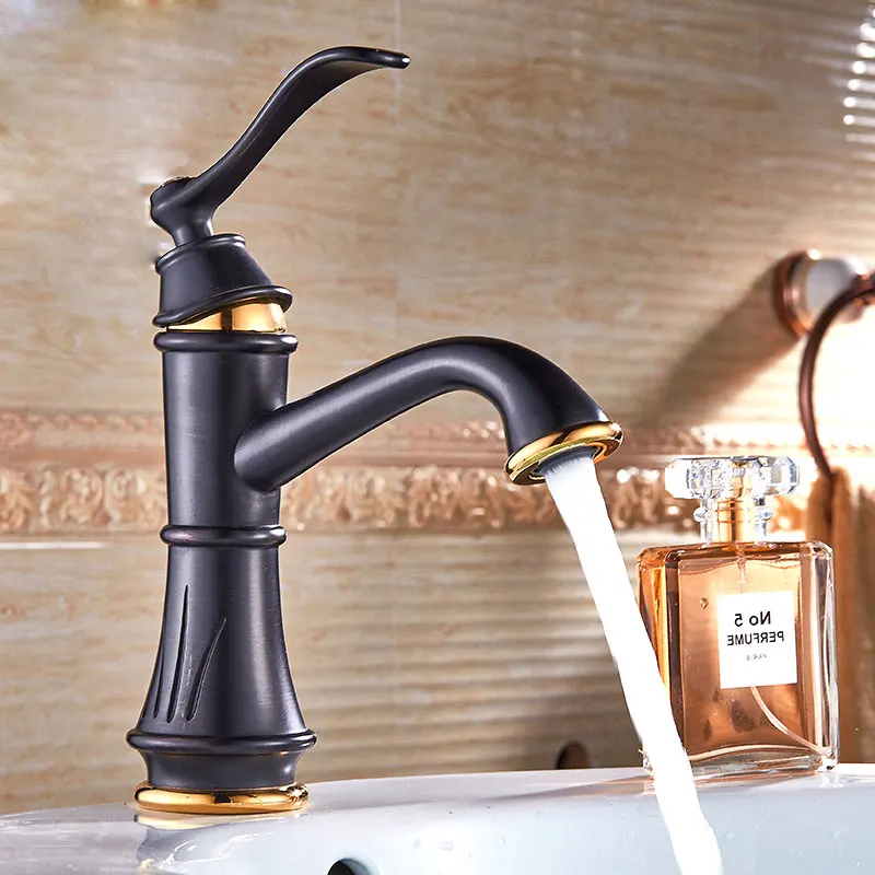 

European style hot and cold faucet faucet under basin head black plus high platform basin faucet, retro washbasin leader