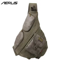 AERLIS Hombres Mujeres Vintage Lienzo de Piel Del Hombro Mochila Escolar Viajes Sling Calidad Militar Bolsa Mochila Para Adolescentes 6218