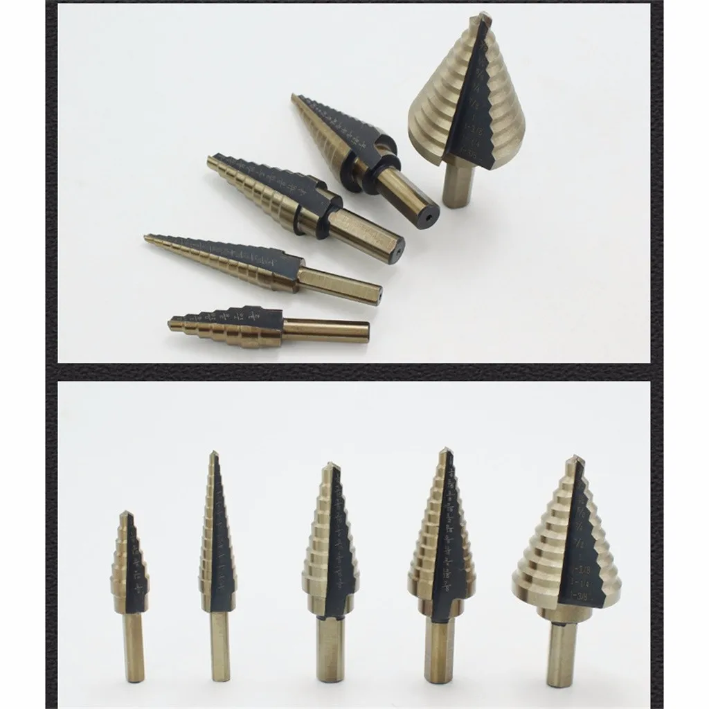 New Arrivals 5PCS HSS Large Hole Titanium Cone Step Drill Bit Cutter Set Tools Case Best Selling Dropshipping