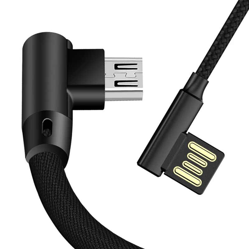 Micro USB кабель 2A быстрое зарядное устройство шнур 90 градусов локоть нейлоновый