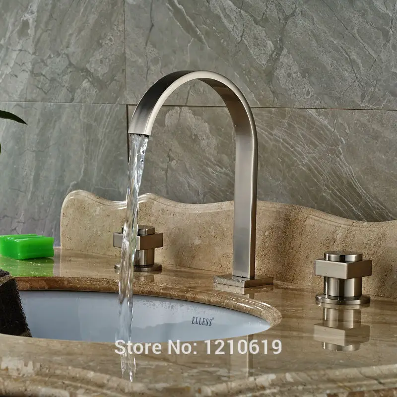 

Newly Nickel Brushed Swan Sink Faucet Cold&Hot Water Tap Deck Mount Basin Mixer Faucet Three Holes