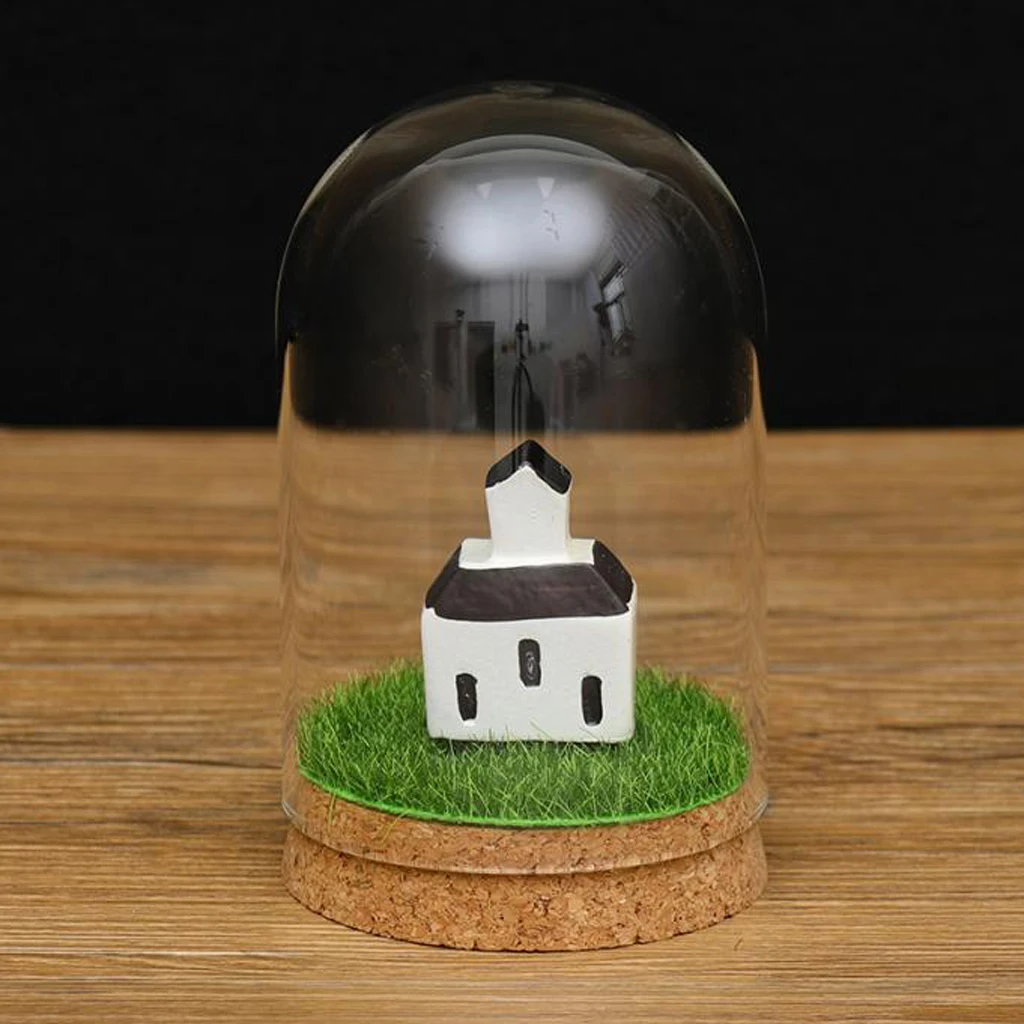 Clear Glass Dome Cover Cloche Bell Jar Succulent Terrariums with Wood Cork for Office Table Decor DIY Supplies - 8x12/ 6.5x10cm 