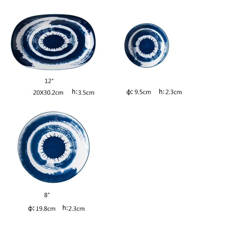 ANTOWALL, индивидуальная посуда с синими чернилами, тарелка для соевого соуса, диск 12 дюймов, большая Рыбная тарелка, тарелка для дома, ресторана, супа, фарфоровая
