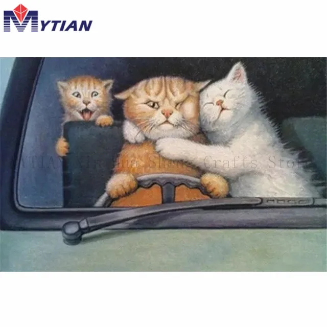

MYTIAN 5d DIY Diamond Painting Cats,Kittens Driving Car,Diamond Embroidery Mosaic Paint Cross Stitch Full Drill Home Decoration